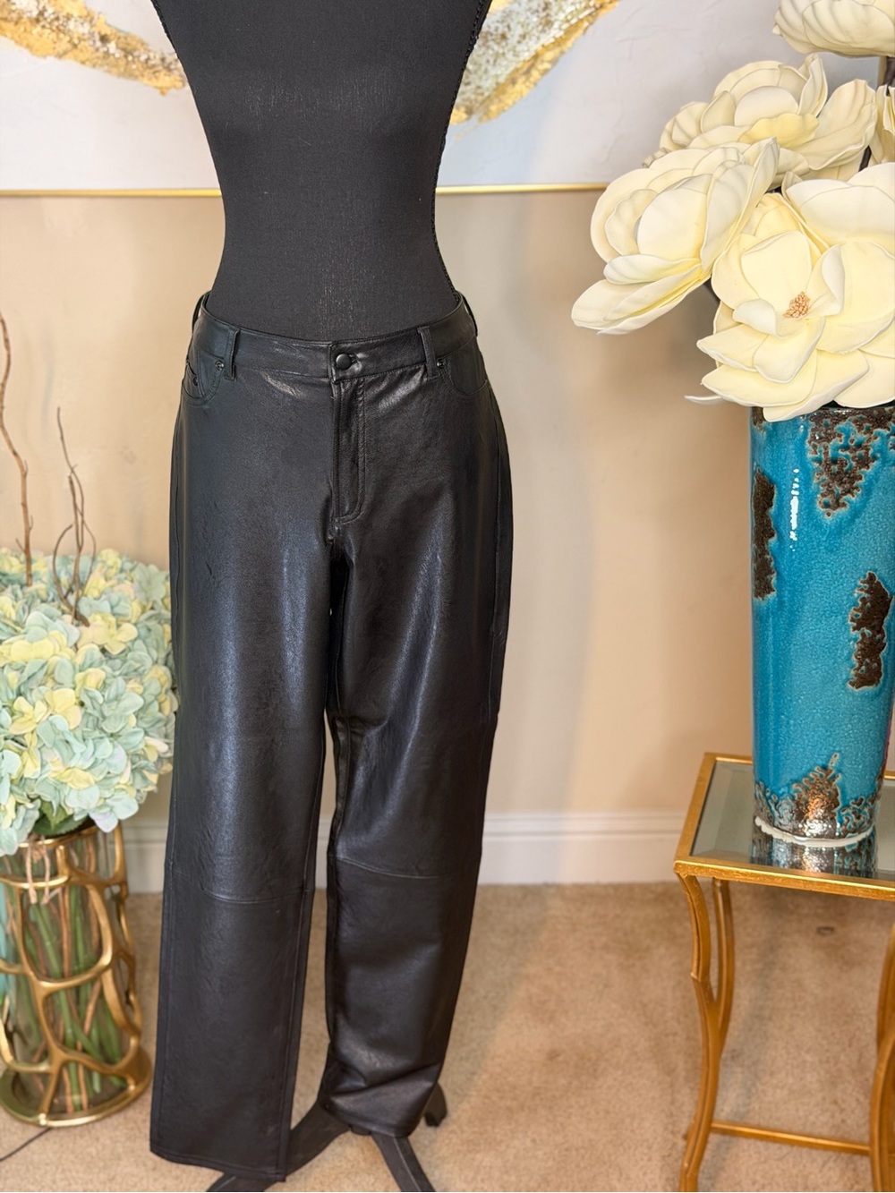 For All Mankind Black Faux Leather Wide-Leg Jeans